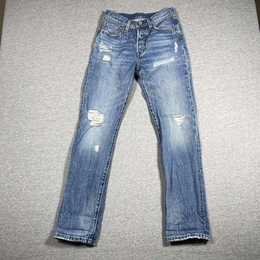 Levi's 501 150th Selvedge Jeans Womens 26 Blue Denim Straight Distressed Classic